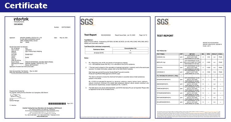 Certificates for adjustable nylon belt